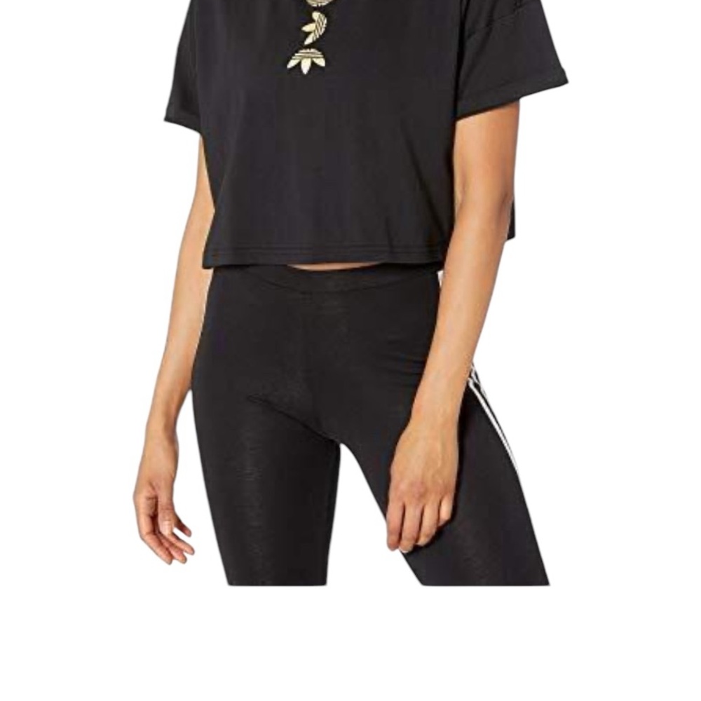 Black Crop Top with Gold Leaf Detail